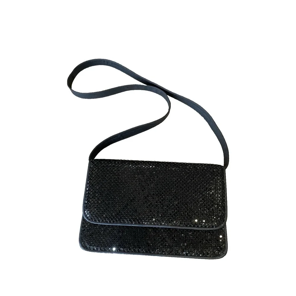 Vintage Whiting & Davis Black Metal Mesh Shoulder Bag Purse or Clutch